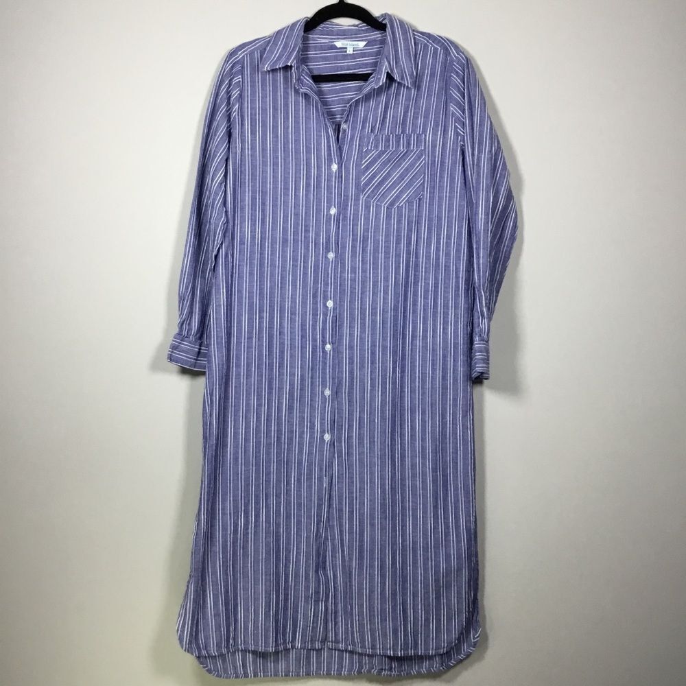 blue island Blue and White Striped Maxi Shirt Dress